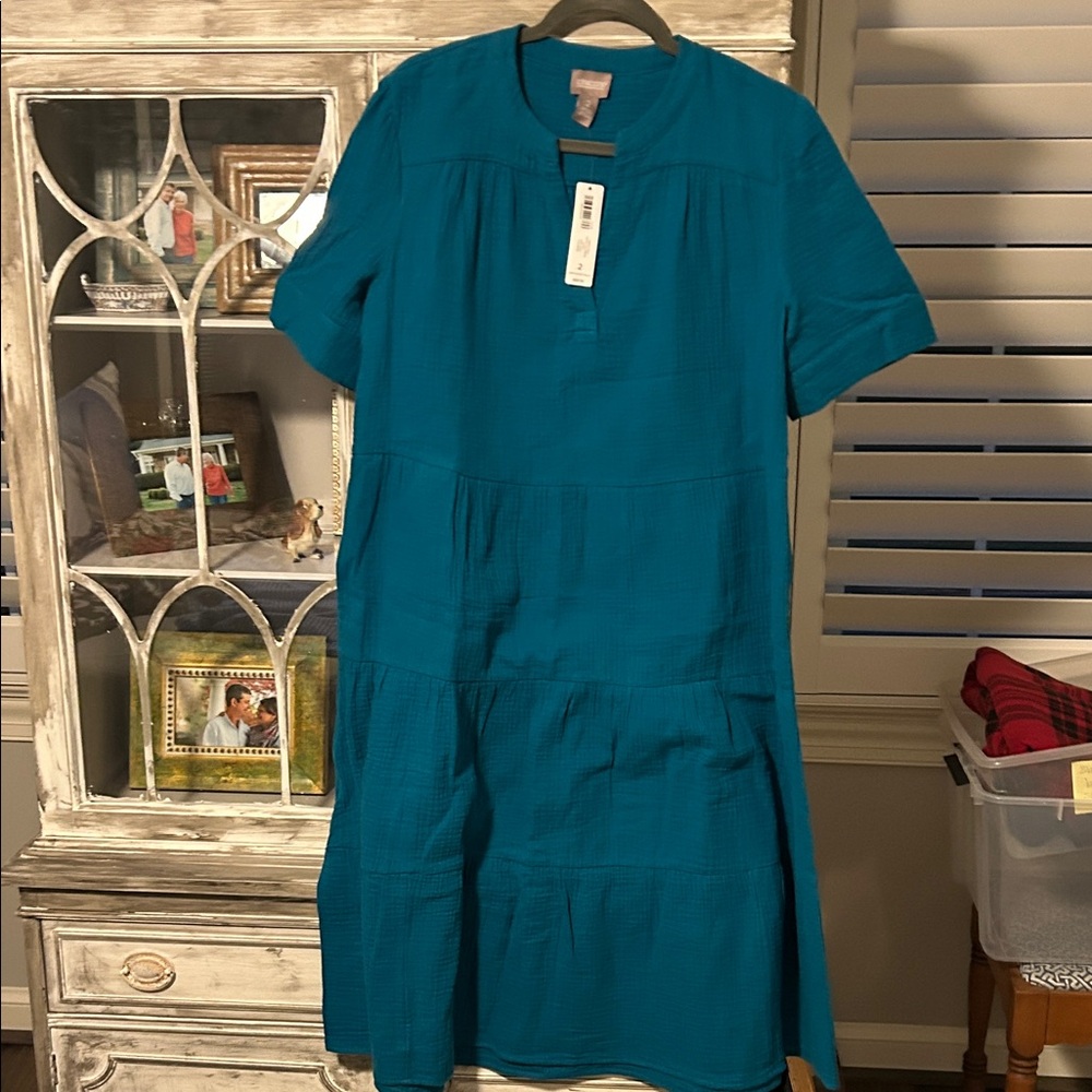 NWT Teal  Gauze Midi Dress. (Chico’s Size 2, 10-12 ladies)